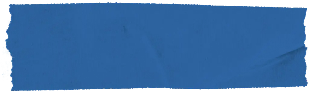 Blue washi tape strip with torn edges on white background